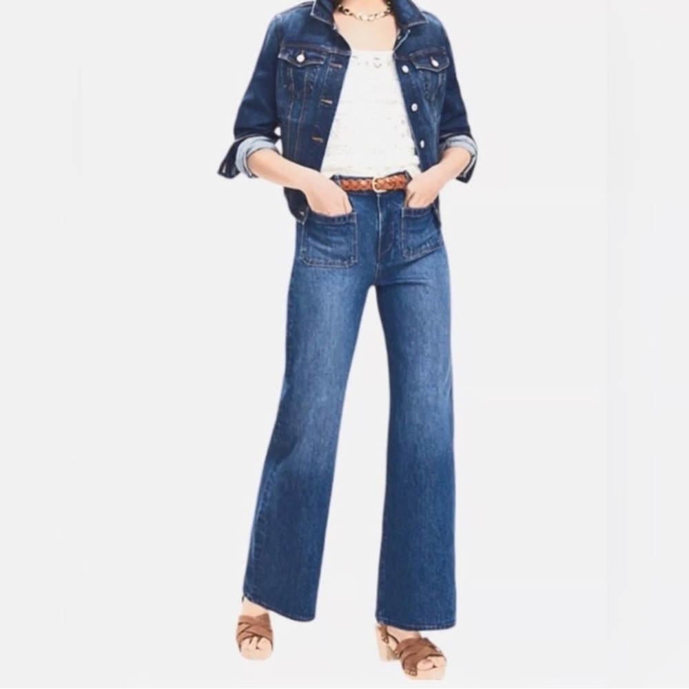 Michael Kors Selma High Rise Wide Leg Patch Pocket Dark Blue Jeans M 6 - Picture 2 of 7